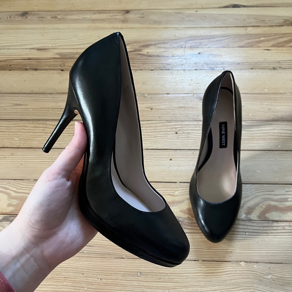 Nine West Kristal Pumps Womens 6.5 Black Leather Platform Stiletto Heels